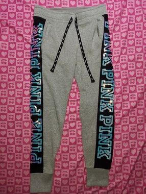 Victorias Secret PINK Sequence Gray Sweatpants PRICE FIRM HARD TO FIND!